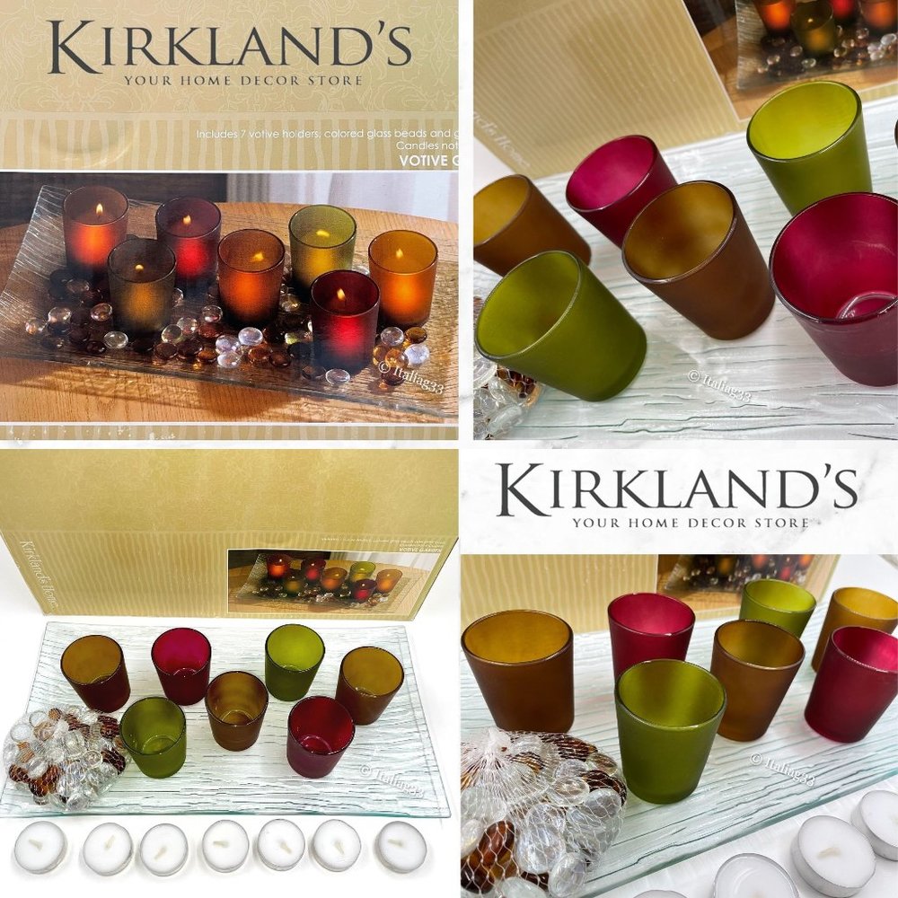 Kirkland's Votive Candle Holiday Garden Set- Holders, Beads, Candles, Glass Base